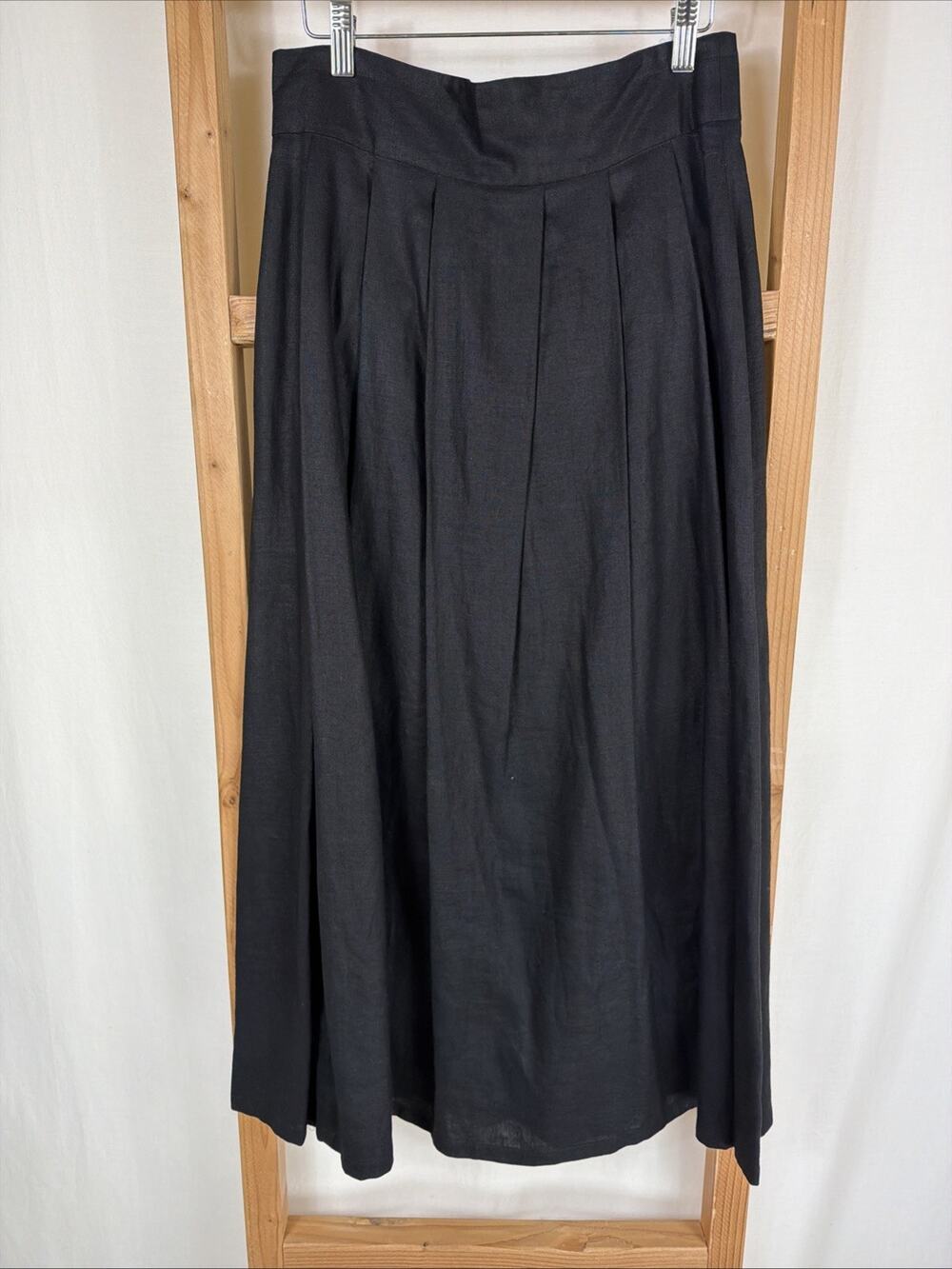 Vintage 90's Nordstrom Classiques Black Pleated Linen Skirt #1384 Size 12